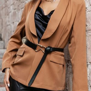 Blazer Stretch Turndown Collar Pleated Long Sleeves Overcoat