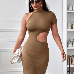 Bodycon Dresses Jewel Neck Asymmetrical Casual Pencil Dress