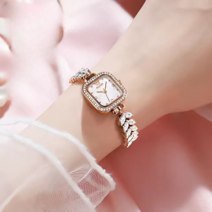 Casual Alloy Coated Glass Hidden Clasp Square dial Stainless Steel Watch