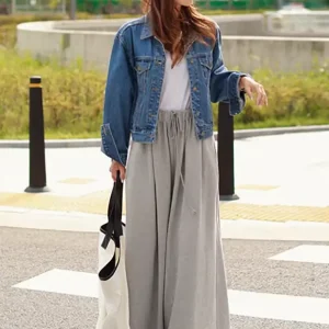 Casual Drawstring Solid Color Loose Wide Leg Bottoms Pants