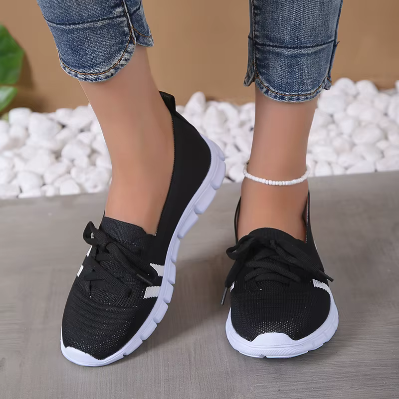 Casual Lace Up Breathable Soft Knitted Striped Sole Loafers Flats Shoes