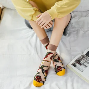 Casual Middle Tube Thin Trendy European and Style Flower Sun Breathable Socks