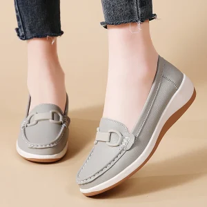 Casual Novelty Cow Leather Slip-On Round Toe Flat Shoes