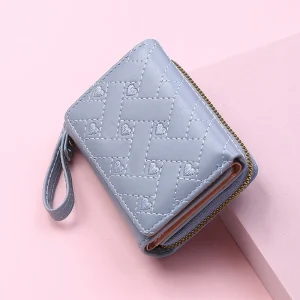 Casual PU Multi Objects Pocket Short Embroidered Love Pattern Wallet Tri Fold Card Bag