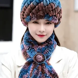 Trendy Rabbit Fur Hat Scarf 2 Piece Sets