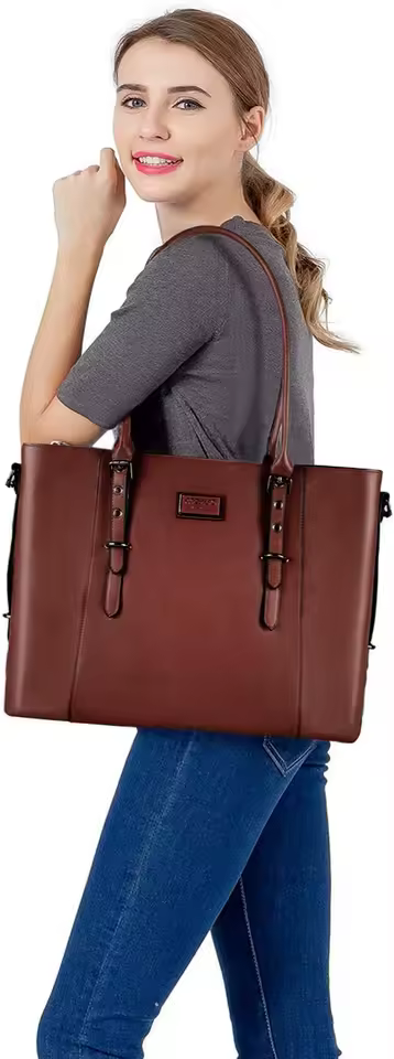 Casual Solid zipper PU Leather Laptop Messenger Tote Bag