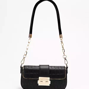 Casual Square Faux Leather Flap Crocodile Pattern Grommets Shoulder Bag