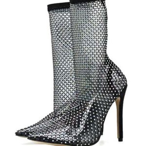 Clear Boots Pointed Toe High Heel Studded Transparent Booties