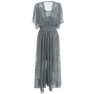 Elastic Waist Geometric Print V-Neck Sexy Maxi Dress