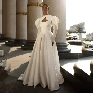 Elegant A Line Lace Up Satin Floor-Length 2 Piece Wedding Party Dress