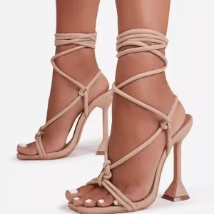 Elegant Lace Up Knotted Strappy Heel