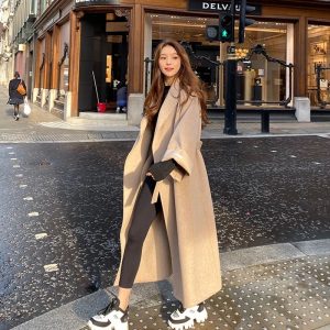 Elegant Lapel Fashion Cashmere Blend Coat