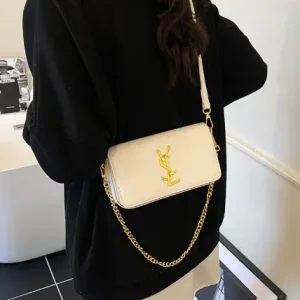 Elegant Small Square Textured Minimalist Purse Stylish Chain Crossbody Shoulder Bag