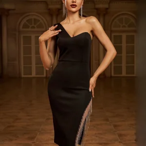 Elegant Tassels One Shoulder Mid Length Formal Dresses