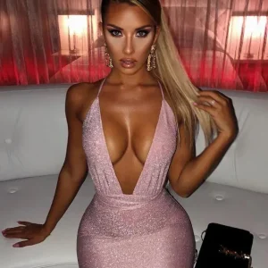 Elegant V-Neck Pleated Backless Semi Formal Bodycon Mini Dress