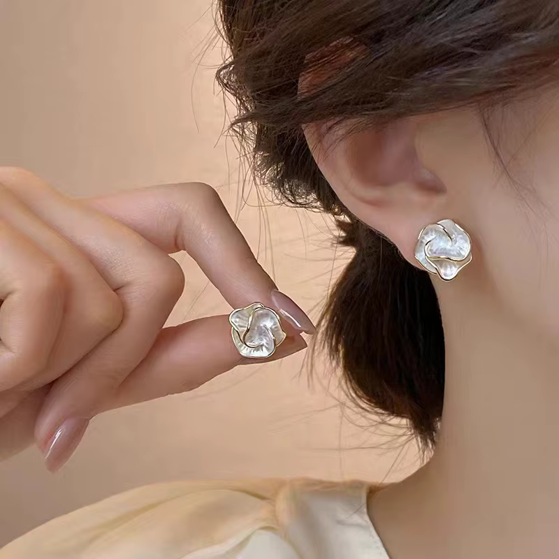 Enamel Flower Folded Unique Design Multi-layers Floral Small Earrings