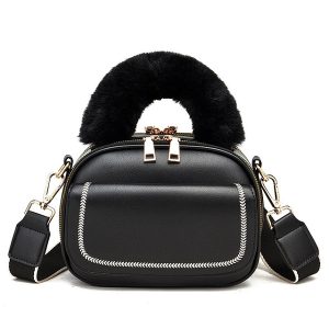 Fashion Sweet Retro Splicing Plush Bag