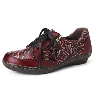 Floral Splicing Stitching Side Zipper Lace-up Flat Shoes