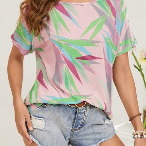 Geometric Print O-neck Short Sleeve Loose Casual T-Shirt