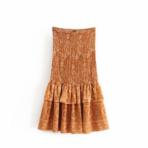 High Elastic Waist Rayon A-Line Boho Short Skirt