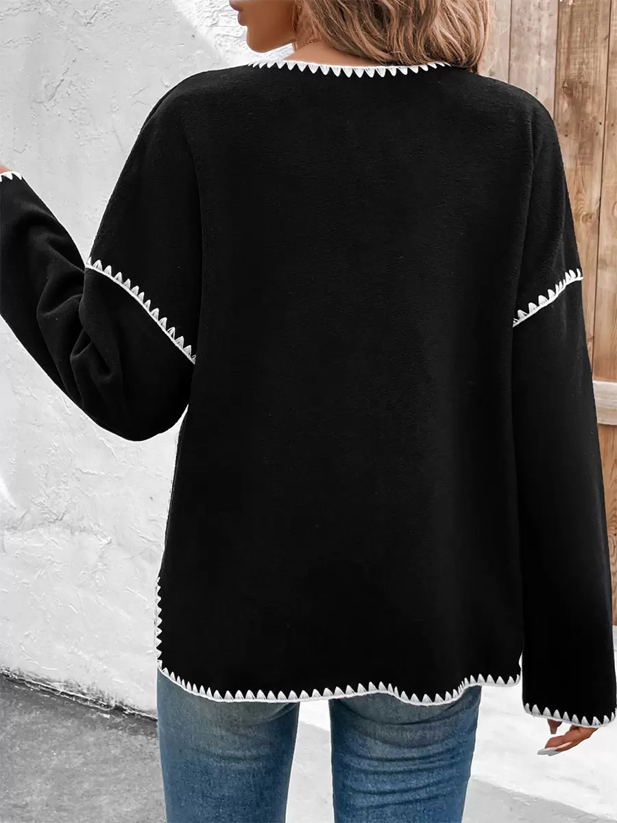 Jewel Neck Two-Tone Buttons Long Sleeves Elegant And Vintage Jacket - Image 3
