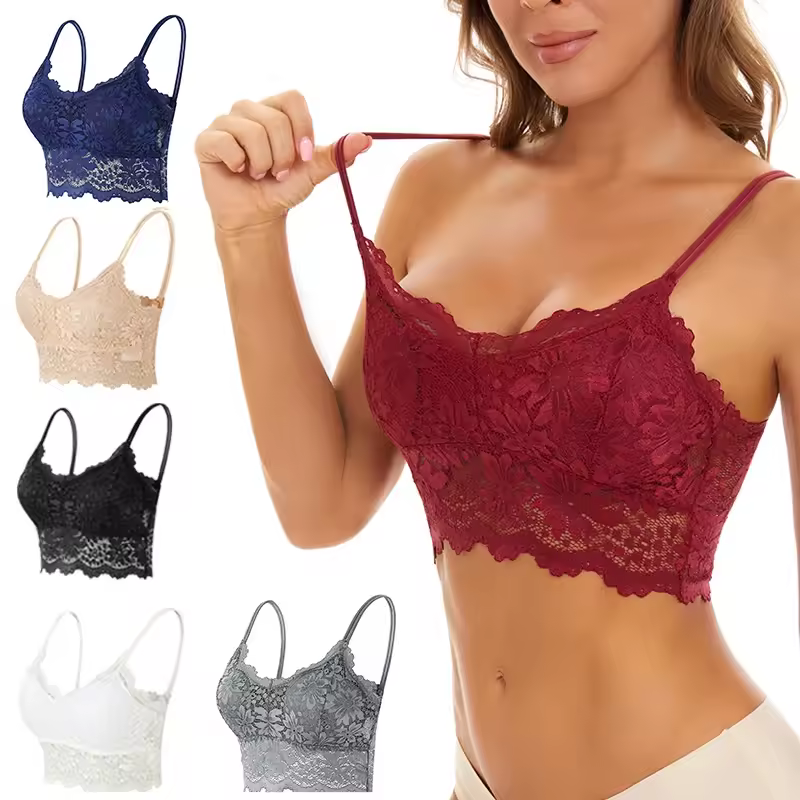 Lace Solid Color Vest Hollow Out Wireless Lingerie Seamless Bra