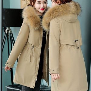 Lace Up Hooded Zipper Long Sleeves Casual Coat
