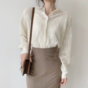 Lantern Long Sleeve Cardigan Blouse