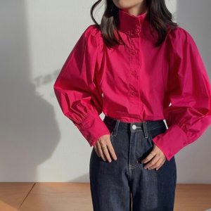 Long Sleeve Tunic Slit Hem Stylish Shirt