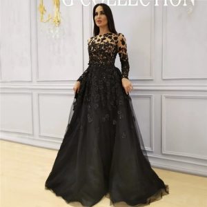 Long Sleeves Crystal Evening Flowers Formal Dress
