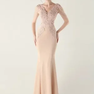 Luxury Fashion Backless Lace Rhinestone Vestidos Maxi Dress