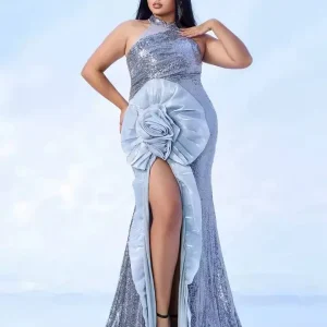 Luxury Halter Patchwork Plus Size Birthday Party Maxi Dress