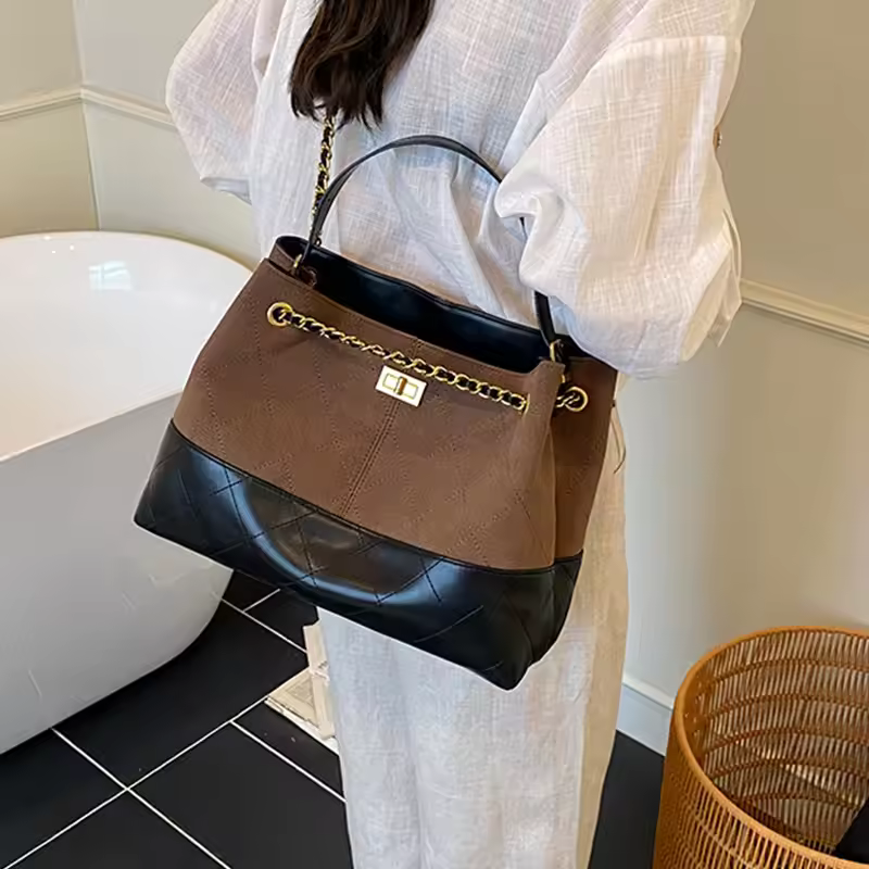 Luxury Solid Vintage Quilted Chain Strap Daily Use Shoulder Tote Bag