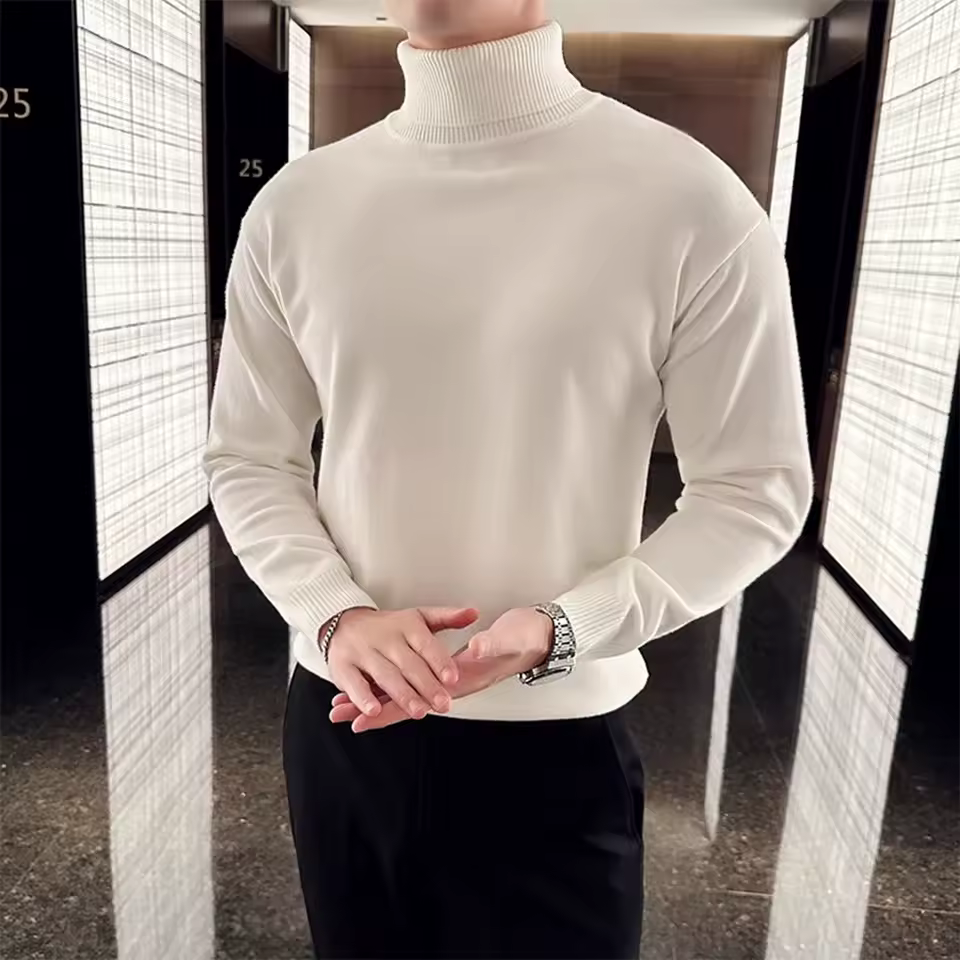 Men Pullovers Fleece Turtleneck Knitted Sweatshirt Warm Bottoming Shirts