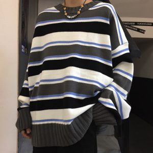 New Lazy Wind Striped Pullover Knit Loose Oversize Sweater
