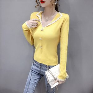 Casual Style Long-Sleeved Knit Short Base T-Shirt