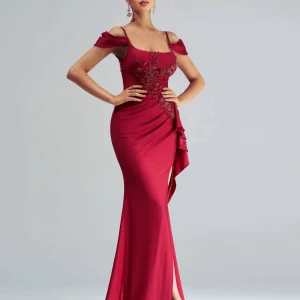 Luxury High Quality Off Shoulder Birthday Party Split Maxi Dress