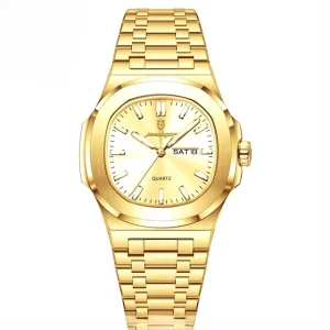 POEDAGAR Luxury Military Square Waterproof Luminous Date Week Stainless Steel Quartz Men’s Watches