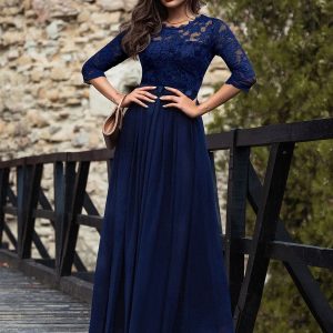 Party Dresses Jewel Neck Lace 3/4 Length Sleeves Layered Semi Formal Dress