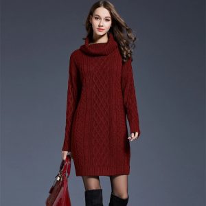 Plus Size Fashion Turtleneck Thick Sweater Dresses