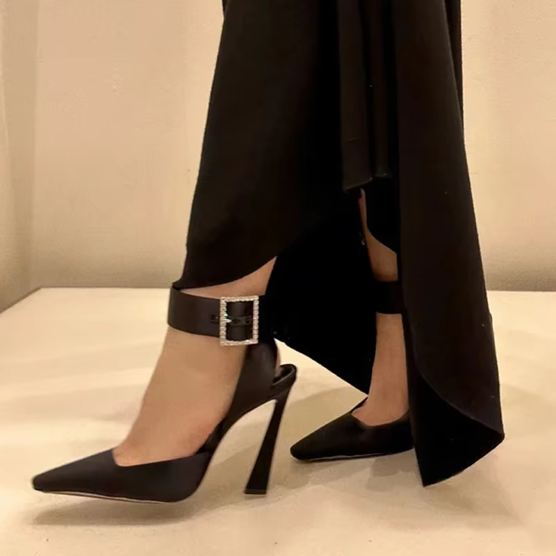 Pointed Toe Pumps Slingback Concise Buckle Strap Thin Heels Party Sandals