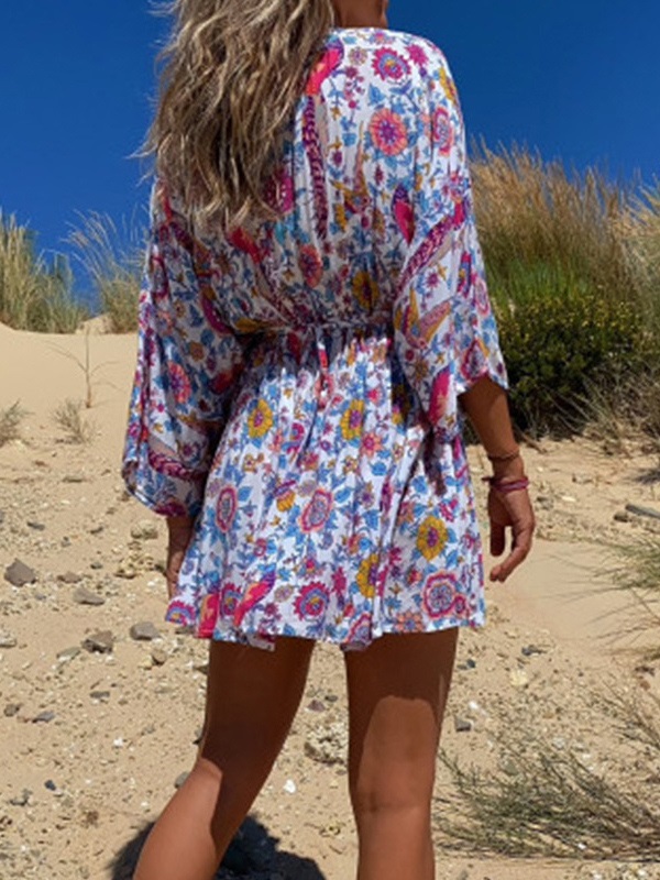 Polyester V-Neck Casual Long Sleeves Fit And Flare Dress - Image 2