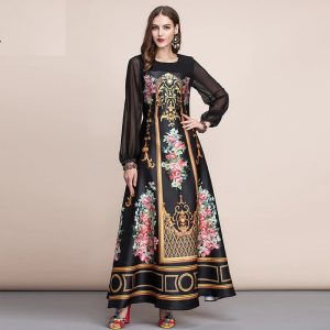 Retro Floral Print Vintage Party Maxi Dresses