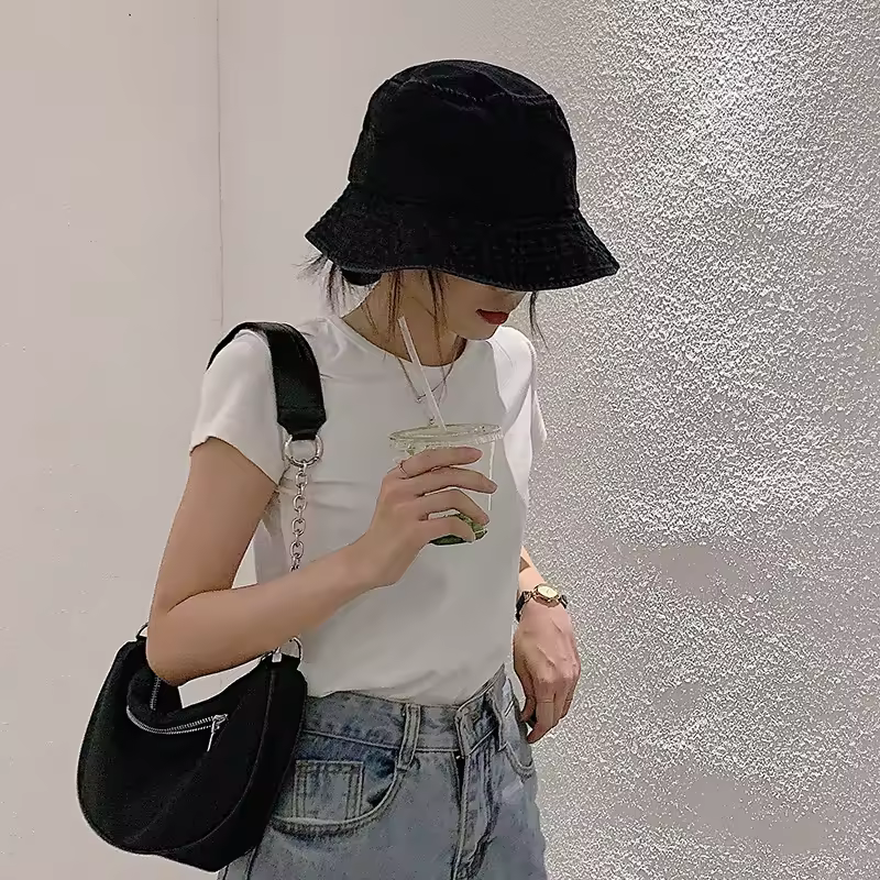 Retro Washed Cowboy Bucket Wide Brim Solid Color Denim Fisherman Cap