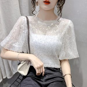 Sequins Lantern Sleeve Creative Blouses