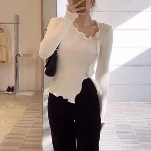 Sexy Long Sleeve Butterfly buckle Knitting Sweater