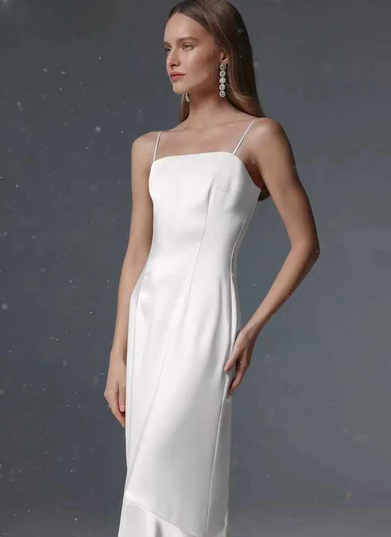 Slim Satin Strap Sleeveless Solid Elegant Classic Ankle Length Dresses - Image 2