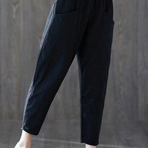 Solid High Elastic Waist Harem Pants