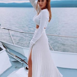 Sweater Dress Two Piece Sets Acrylic Jewel Neck Casual Long Sleeves Outfit