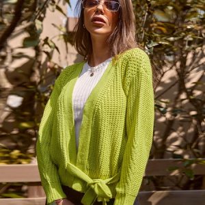 Sweaters Acrylic Lace Up Long Sleeves Cardigans